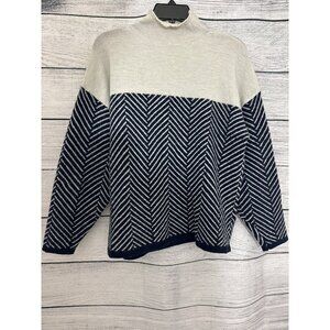 Mock Turtleneck Navy and Tan Chevron Sweater Size L
